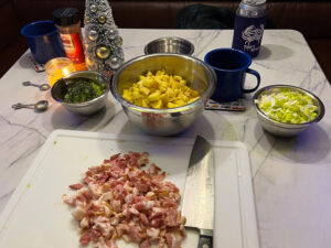 Pacific Razor Clam Chowder Ingredients in Prep Bowls