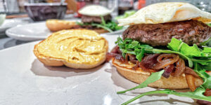 Lamb burger with egg
