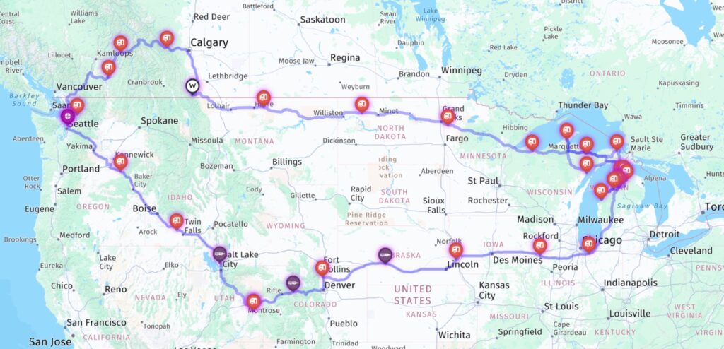 Destination Michigan Trip Route Map