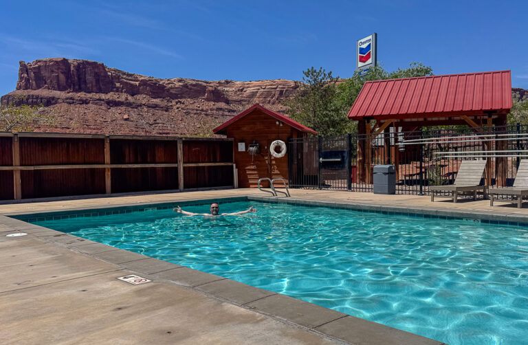 Harry in the fixed pool at Sun Outdoors Canyonland Gateway in Moab UT