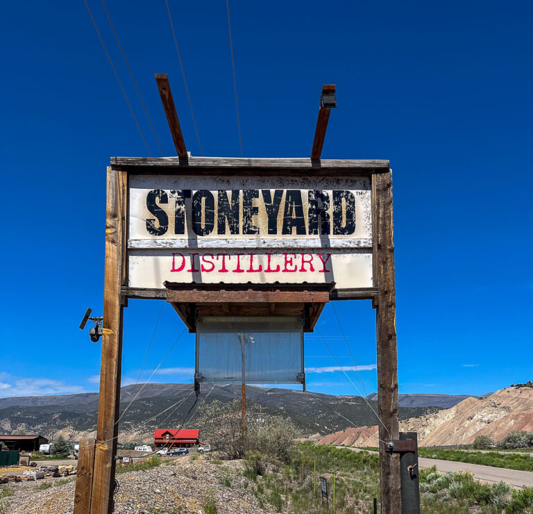 Stoneyard Distillery entrance sign in Dotsero CO